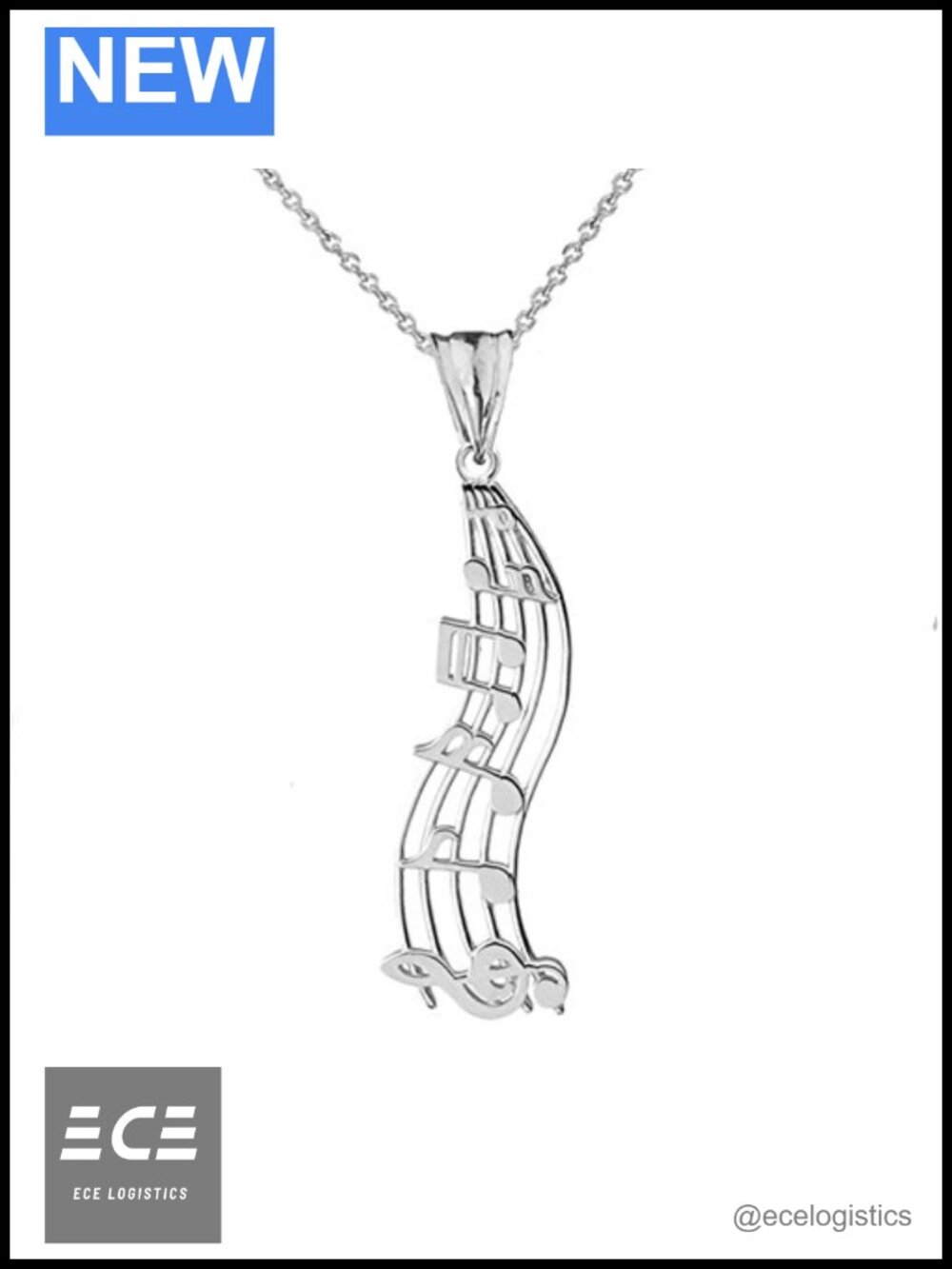 Sterling Silver Musical Notes Charm Pendant Necklace 16" Rolo Chain